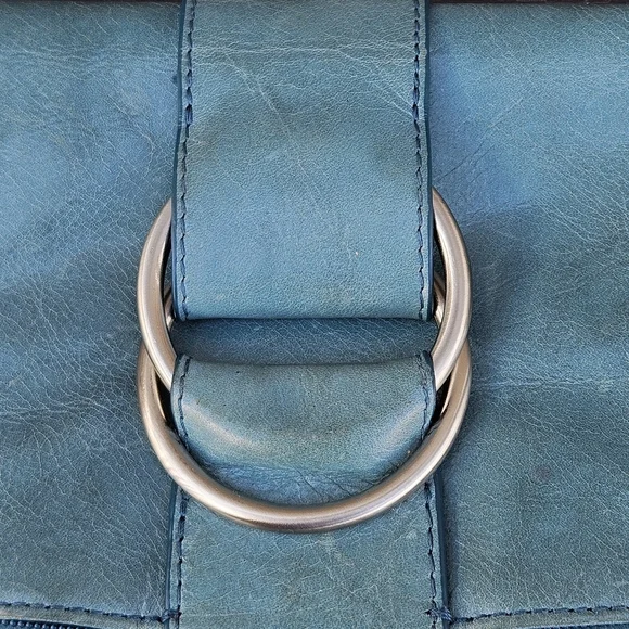 Hobo International Teal Blue Aqua Leather Fold Over Clutch Bag Small Purse